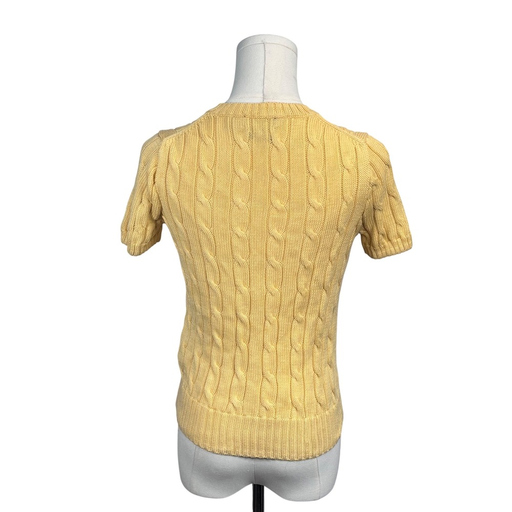 Polo Ralph Lauren Cable Knit Sweater Short Sleeve Yellow Pima Cotton Preppy M - Picture 3 of 9